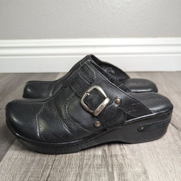 Born Black leather & suede strap buckle mule clogs womens 7 - Picture 3 of 7